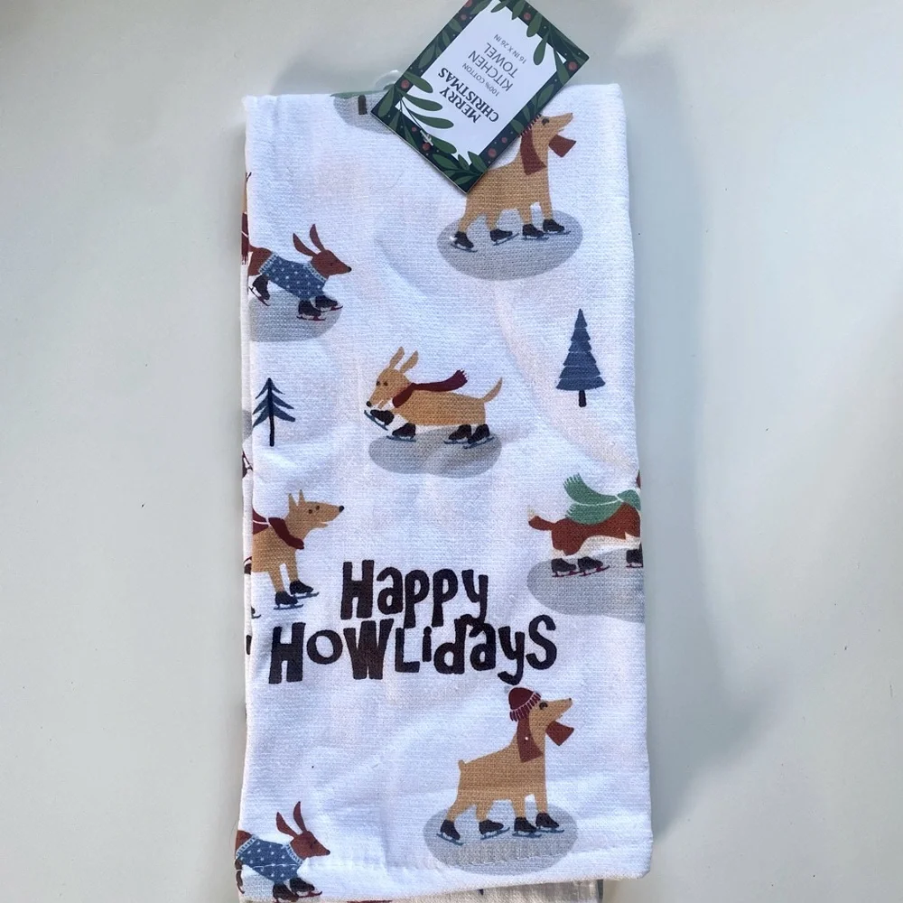 Happy Howlidays dogs Kitchen towel winter holidays